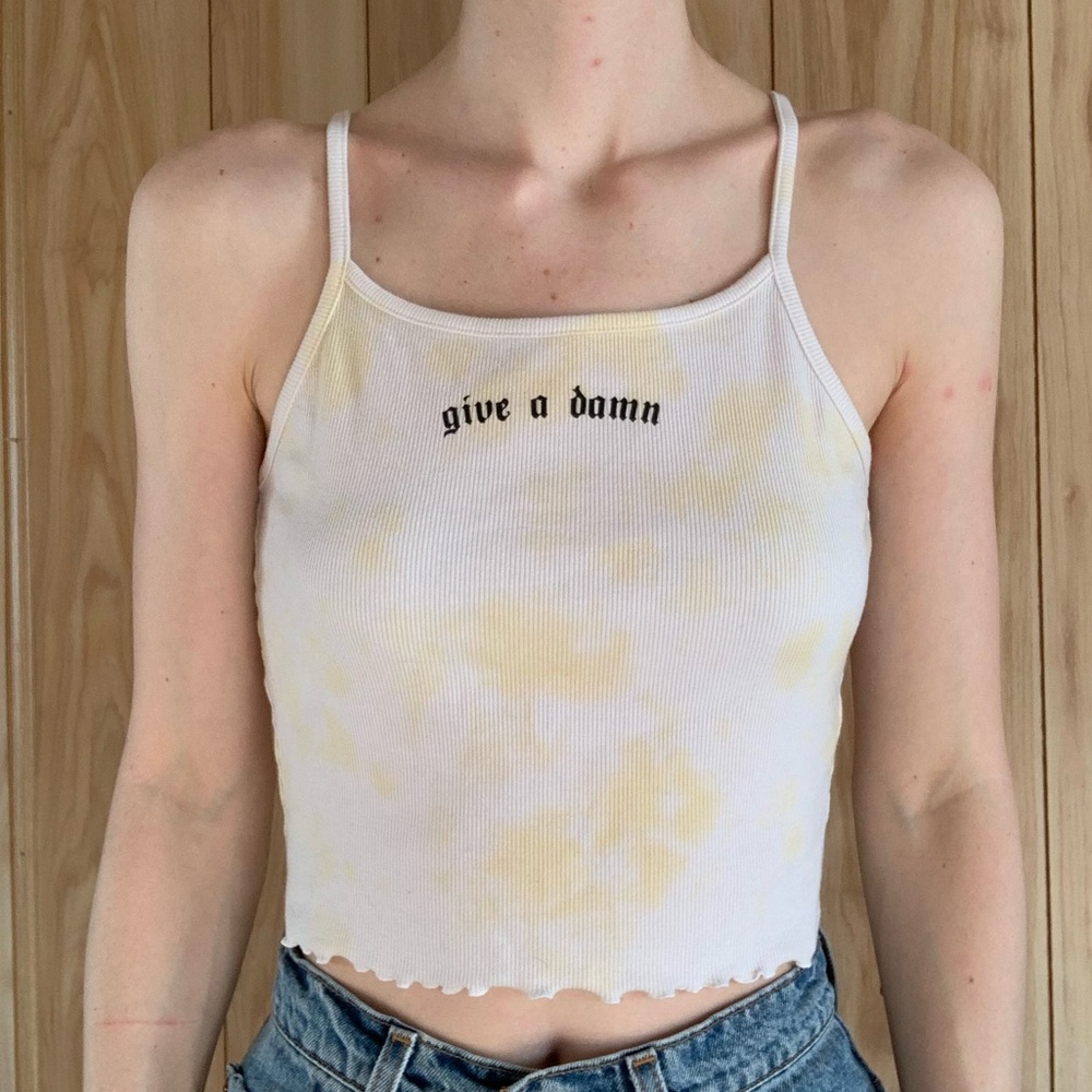Yellow Tie Dye Lettuce Hem Tank Top